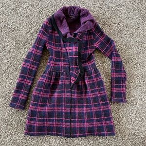 Betsey Johnson plaid sweater coat Womens S